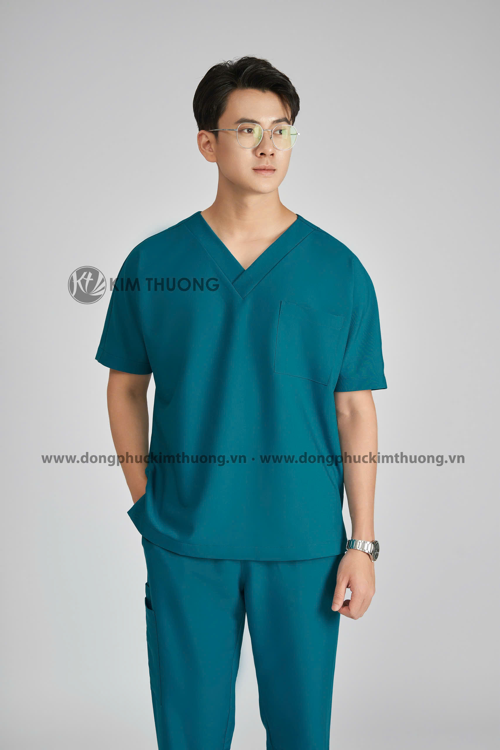 Teal V-neck medical scrubs set