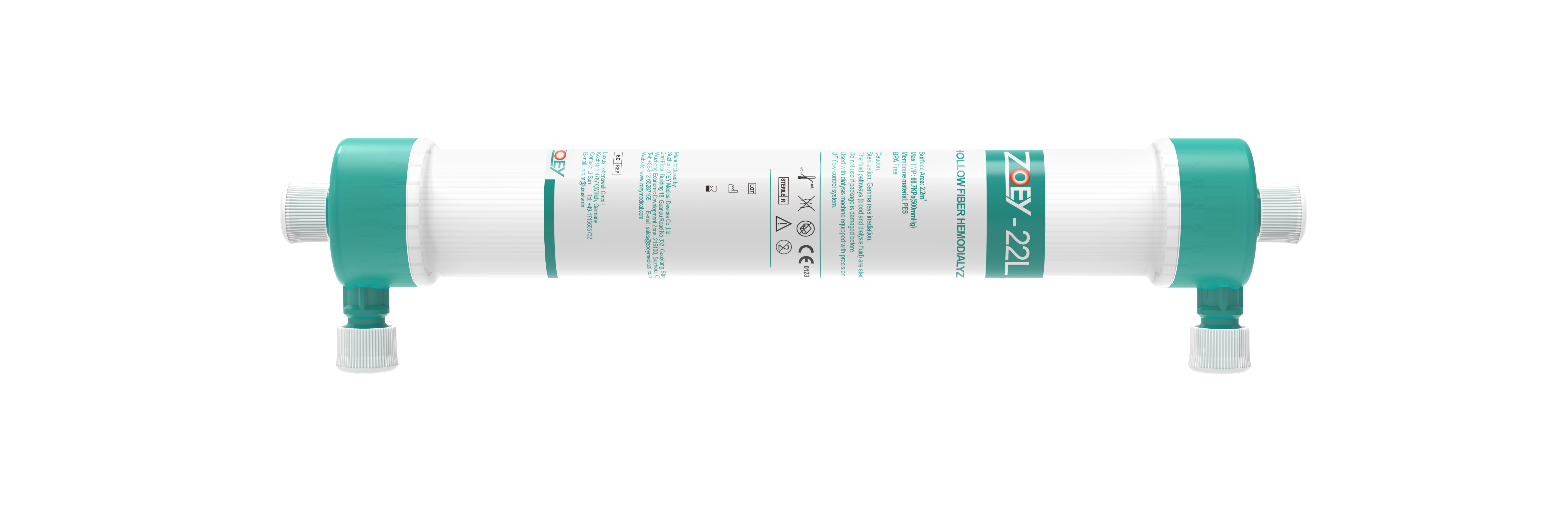 Hollow fiber hemodialyzer-22L